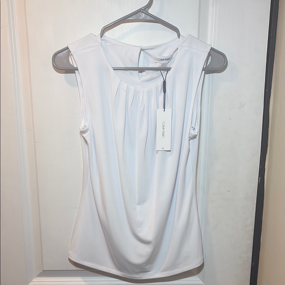 Calvin Klein White Draped Sleeveless Blouse